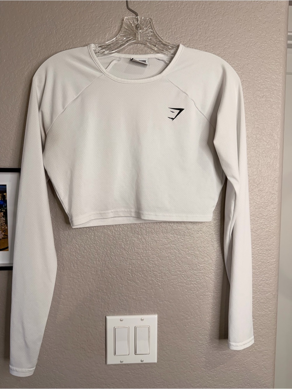 Gymshark White Long-Sleeve Cropped Performance Top